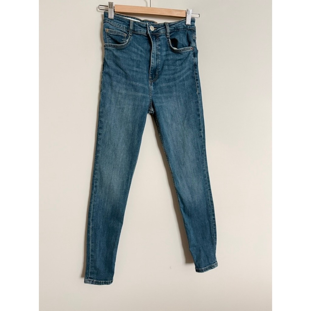 Zara High Waisted Skinny Jeans Medium Wash Blue Denim Size 6